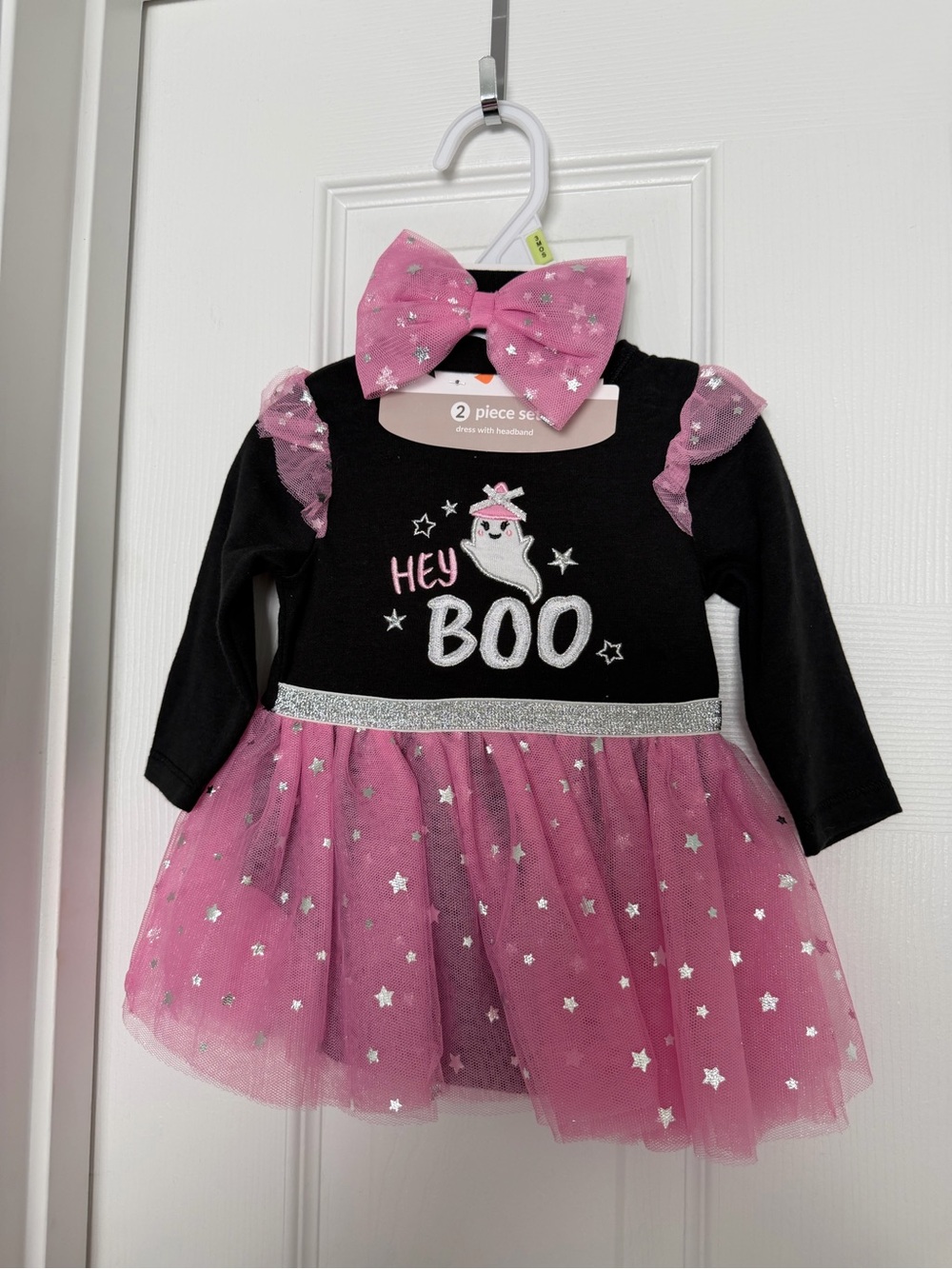 Baby Starters Pink & Black "Hey Boo" Ghost Tutu Dress with Bow Headband
